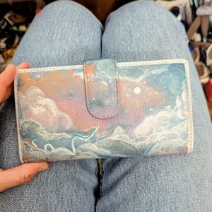 Handpainted Dusty Blue Leather Sky Wallet